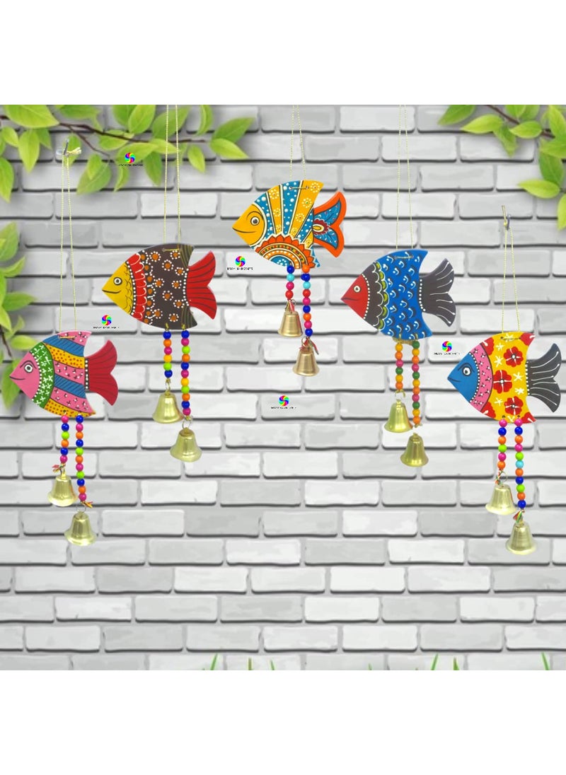 DRAVY HANDICRAFTS Hanging Fish Main Door Latkan Toran for Pooja Garden Decor Wall Hanging Balcony Decoration Hanging Decorative Items for Room Wall Dcor for HomeSet of 5 Unit Length12 inch