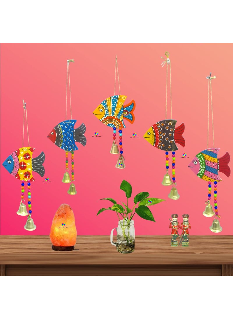DRAVY HANDICRAFTS Hanging Fish Main Door Latkan Toran for Pooja Garden Decor Wall Hanging Balcony Decoration Hanging Decorative Items for Room Wall Dcor for Home Set of 5 Unit Length12 inch
