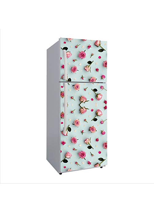 Advait Designs Decorative Flower Sky Blue Beckground Pink Red and Colorful Flowers 3D Extra Large Abstract Wall Fridge StickerPVC VinylMulticolor