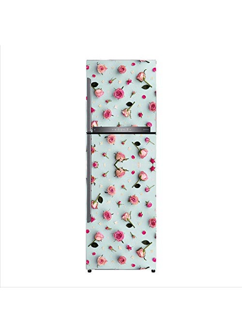 Advait Designs Decorative Flower Sky Blue Beckground Pink Red and Colorful Flowers 3D Extra Large Abstract Wall Fridge StickerPVC VinylMulticolor