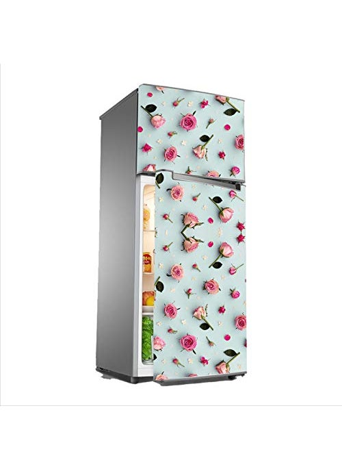 Advait Designs Decorative Flower Sky Blue Beckground Pink Red and Colorful Flowers 3D Extra Large Abstract Wall Fridge StickerPVC VinylMulticolor
