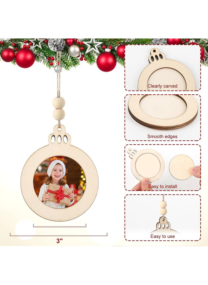 Curious Button Wooden Christmas Photo Ornaments Crafts to Paint for Christmas Tree Decorations Color Your Own Xmas Picture Frame Hanging Ornament Craft for Painting Set of 8 pcs