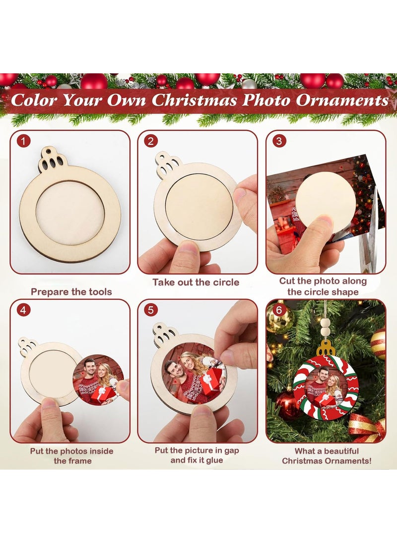 Curious Button Wooden Christmas Photo Ornaments Crafts to Paint for Christmas Tree Decorations Color Your Own Xmas Picture Frame Hanging Ornament Craft for Painting Set of 8 pcs