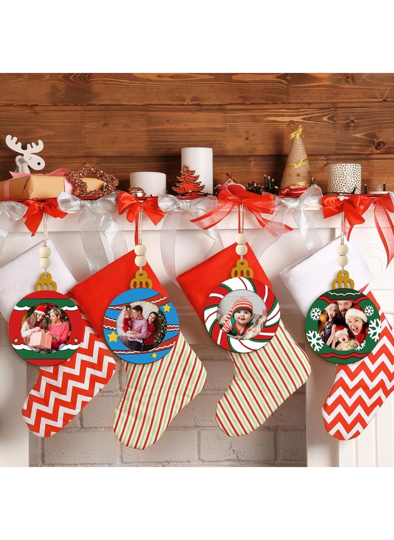 Curious Button Wooden Christmas Photo Ornaments Crafts to Paint for Christmas Tree Decorations Color Your Own Xmas Picture Frame Hanging Ornament Craft for Painting Set of 8 pcs