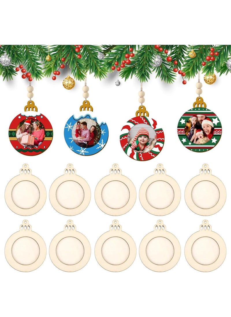 Curious Button Wooden Christmas Photo Ornaments Crafts to Paint for Christmas Tree Decorations Color Your Own Xmas Picture Frame Hanging Ornament Craft for Painting Set of 8 pcs