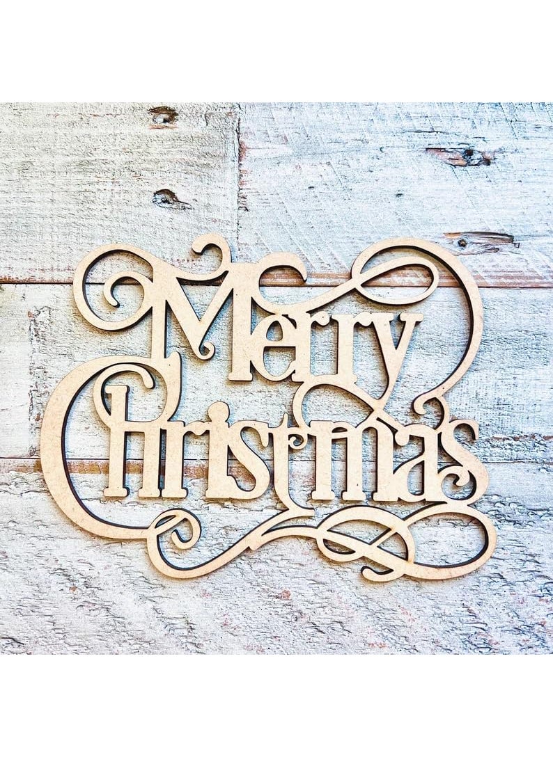 Curious Button Set of 1 Small Merry Christmas Word Cutout Merry Christmas Wood Letter Christmas Wreath dcor Door Hanger Christmas Crafts