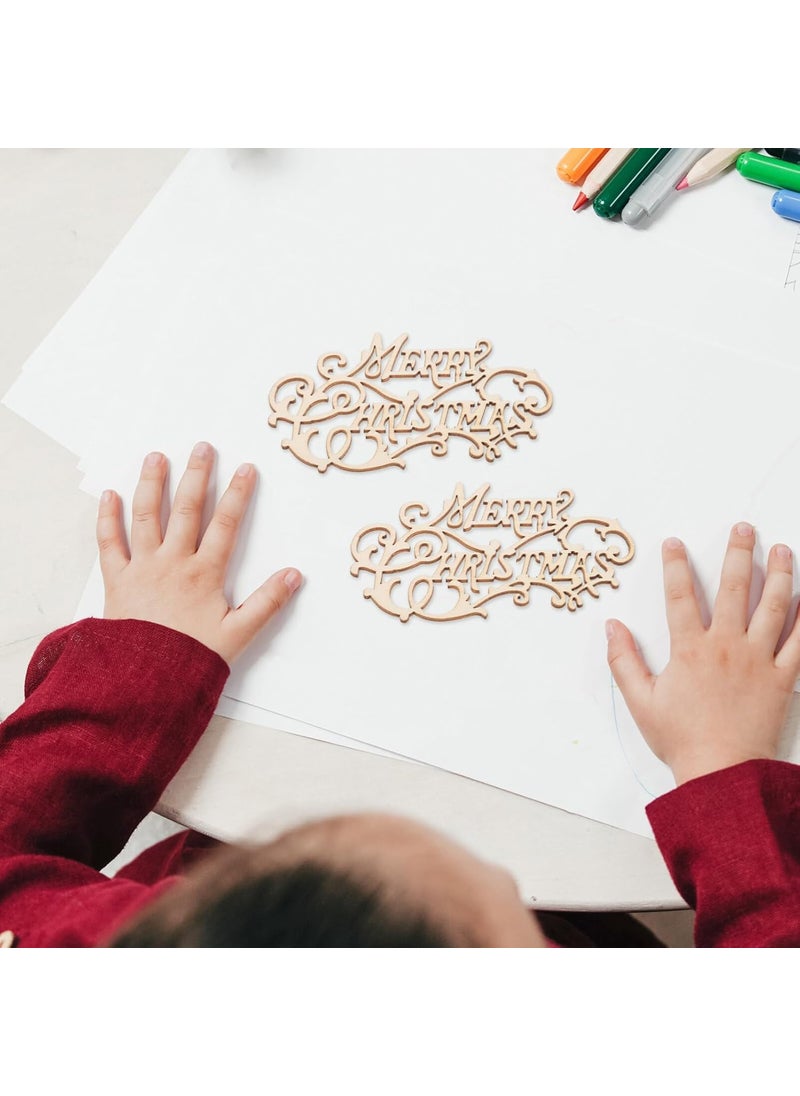 Curious Button Set of 10 pcs Merry Christmas Wood Cutout Wooden Words Cutouts for Home Decorations Table Plate Rustic Ornaments Welcome Merry Christmas Natural Wooden Signs