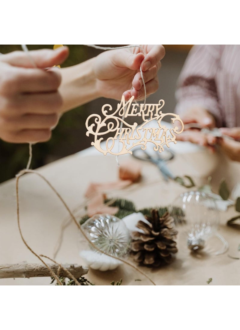Curious Button Set of 10 pcs Merry Christmas Wood Cutout Wooden Words Cutouts for Home Decorations Table Plate Rustic Ornaments Welcome Merry Christmas Natural Wooden Signs