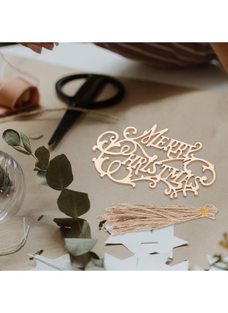 Curious Button Set of 10 pcs Merry Christmas Wood Cutout Wooden Words Cutouts for Home Decorations Table Plate Rustic Ornaments Welcome Merry Christmas Natural Wooden Signs