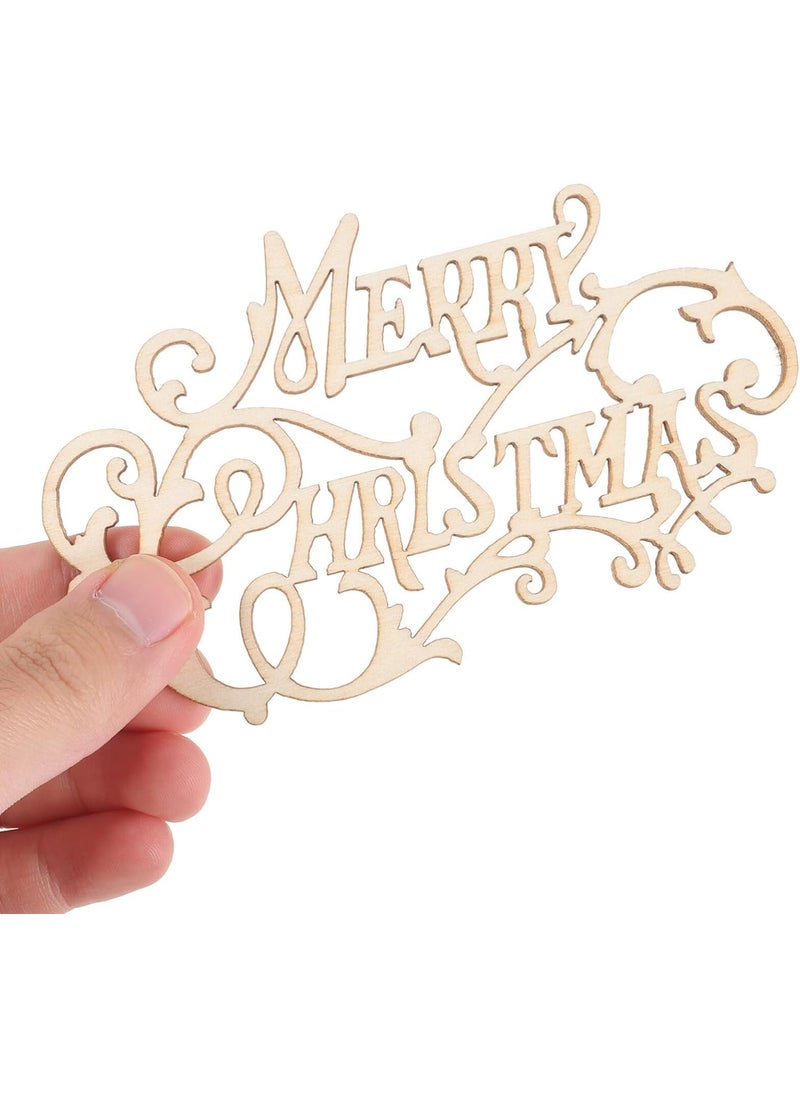Curious Button Set of 10 pcs Merry Christmas Wood Cutout Wooden Words Cutouts for Home Decorations Table Plate Rustic Ornaments Welcome Merry Christmas Natural Wooden Signs