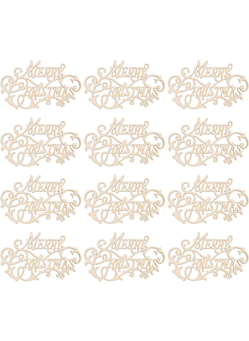 Haoser Set of 10 pcs Merry Christmas Wood Cutout Wooden Words Cutouts for Home Decorations Table Plate Rustic Ornaments Welcome Merry Christmas Natural Wooden Signs