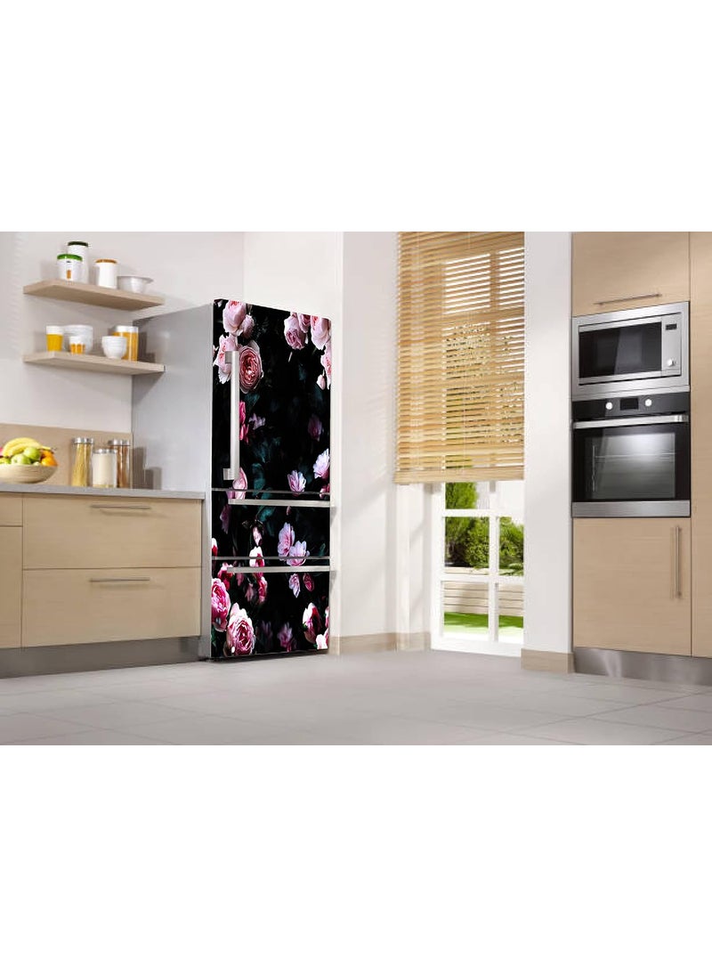 Psychedelic Collection Vinly Beautiful Pink Rose Bunch with Black Background Self Adhesive Vinyl Sticker Fridge wrap Decorative Sticker PVC Vinyl Covering Area 120 X 60 CM