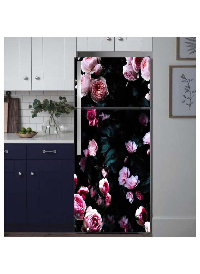 Psychedelic Collection Vinly Beautiful Pink Rose Bunch with Black Background Self Adhesive Vinyl Sticker Fridge wrap Decorative Sticker PVC Vinyl Covering Area 120 X 60 CM