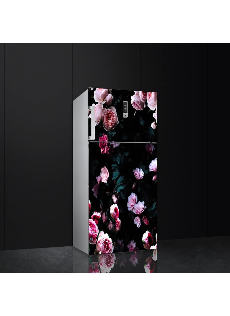 Psychedelic Collection Vinly Beautiful Pink Rose Bunch with Black Background Self Adhesive Vinyl Sticker Fridge wrap Decorative Sticker PVC Vinyl Covering Area 120 X 60 CM
