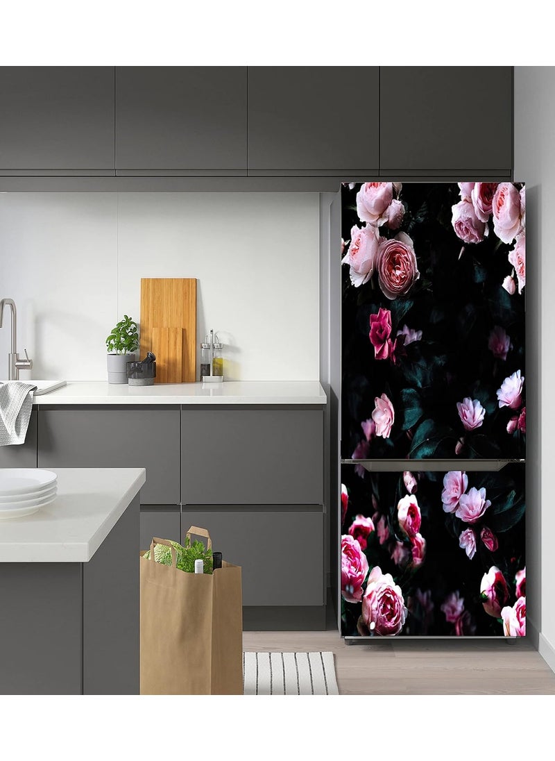 Psychedelic Collection Vinly Beautiful Pink Rose Bunch with Black Background Self Adhesive Vinyl Sticker Fridge wrap Decorative Sticker PVC Vinyl Covering Area 120 X 60 CM