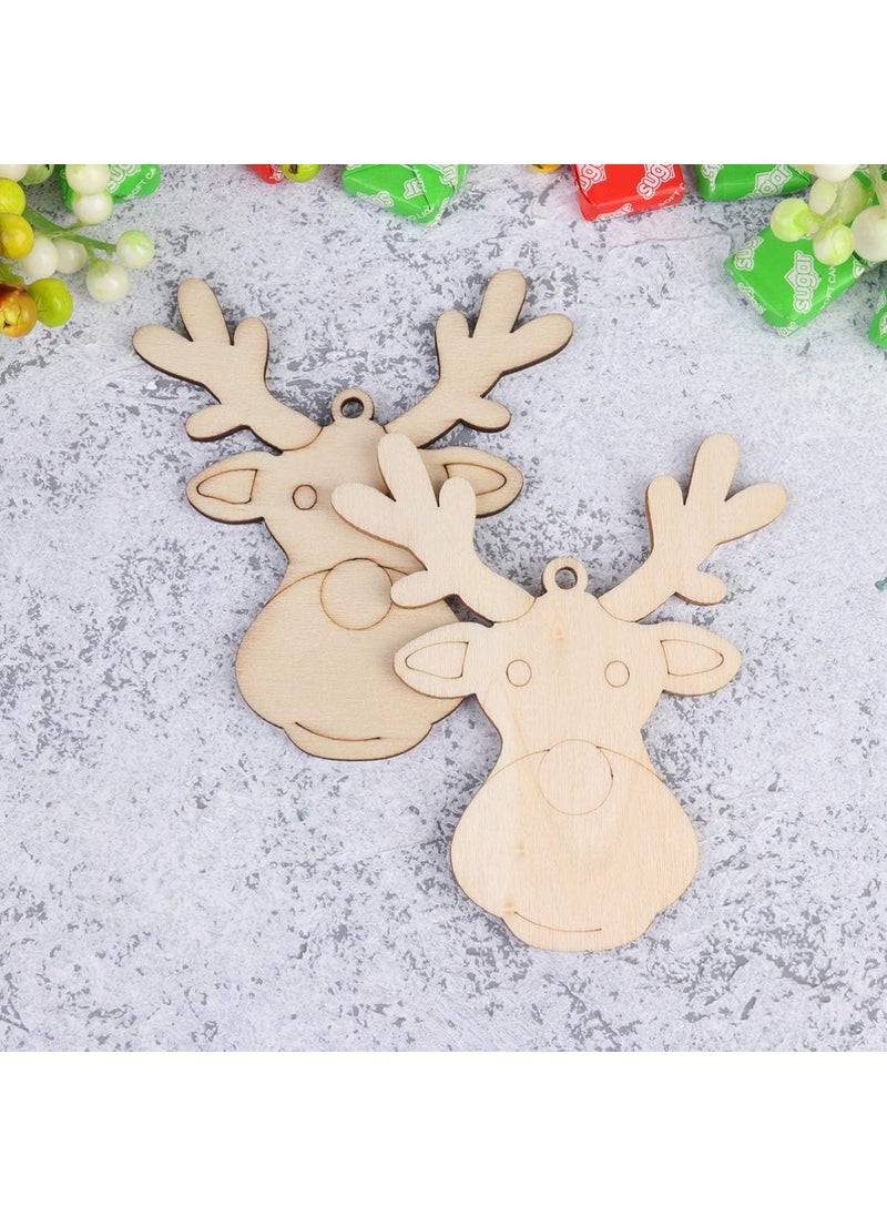 Curious Button Set of 10 pcs Christmas Unfinished Reindeer Head Wood Hanging Pendant DIY Painted Wood Tag Xmas Tree Decoration
