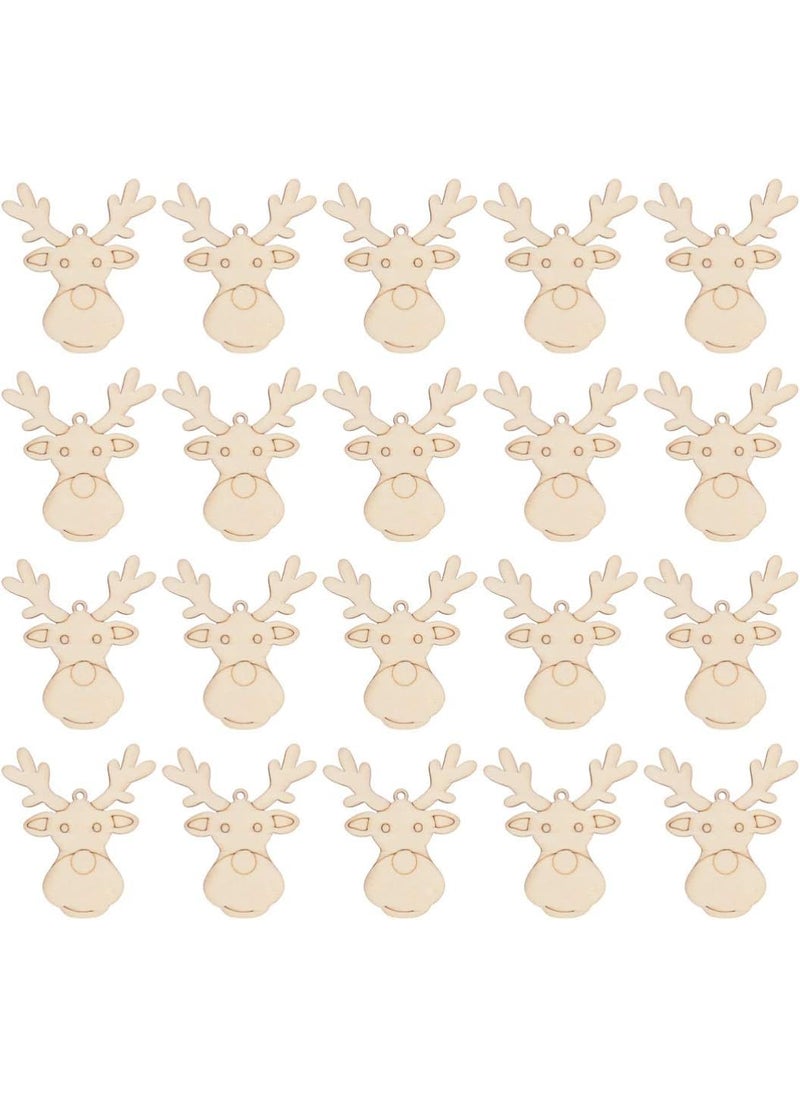 Curious Button Set of 10 pcs Christmas Unfinished Reindeer Head Wood Hanging Pendant DIY Painted Wood Tag Xmas Tree Decoration