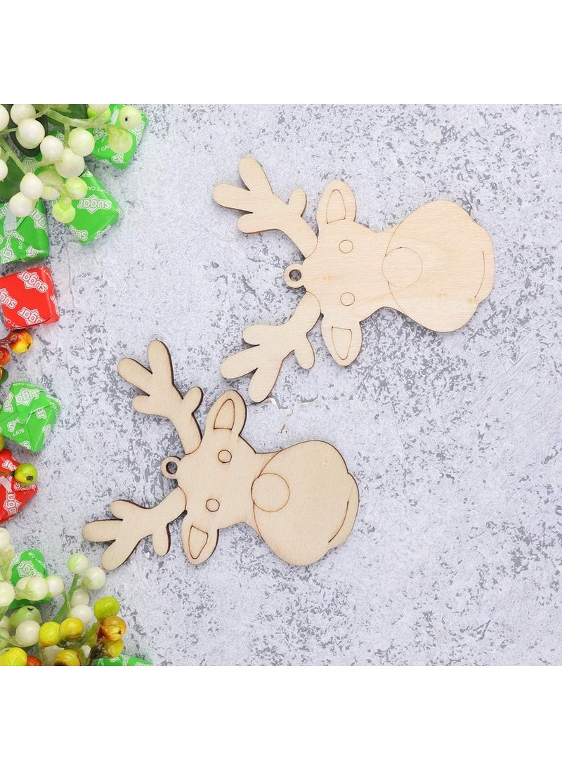 Curious Button Set of 10 pcs Christmas Unfinished Reindeer Head Wood Hanging Pendant DIY Painted Wood Tag Xmas Tree Decoration
