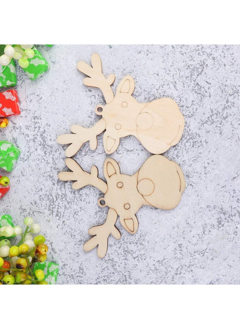 Curious Button Set of 10 pcs Christmas Unfinished Reindeer Head Wood Hanging Pendant DIY Painted Wood Tag Xmas Tree Decoration