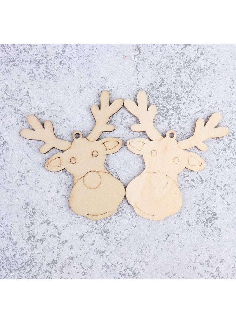 Curious Button Set of 10 pcs Christmas Unfinished Reindeer Head Wood Hanging Pendant DIY Painted Wood Tag Xmas Tree Decoration