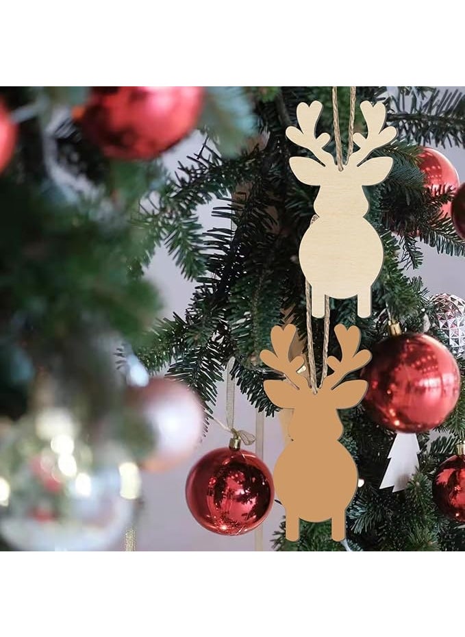 Haoser Set of 10 pcs Unfinished Hanging Reindeer Shape Wooden Craft Cutout Wall Art Unfinished Ornaments for Christmas Holiday Party Door Hanger Decoration