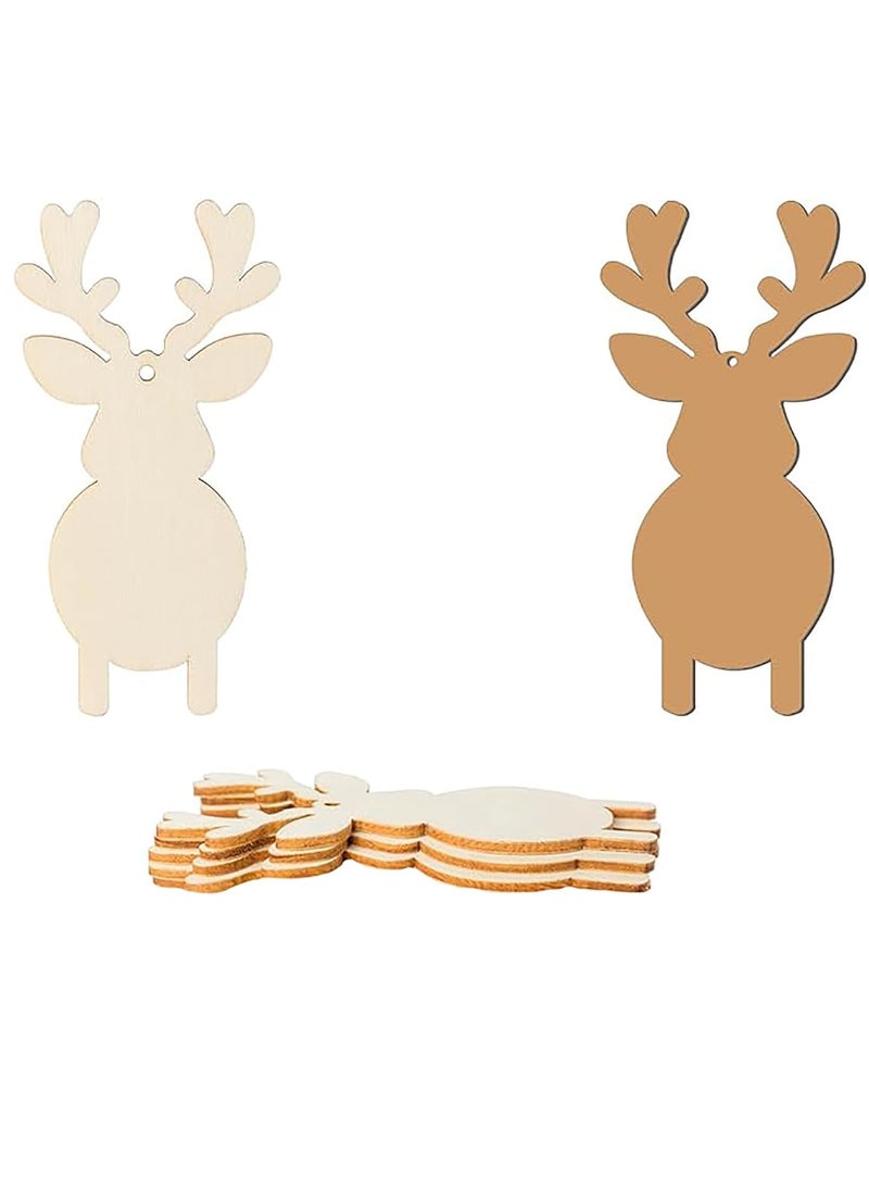 Haoser Set of 10 pcs Unfinished Hanging Reindeer Shape Wooden Craft Cutout Wall Art Unfinished Ornaments for Christmas Holiday Party Door Hanger Decoration