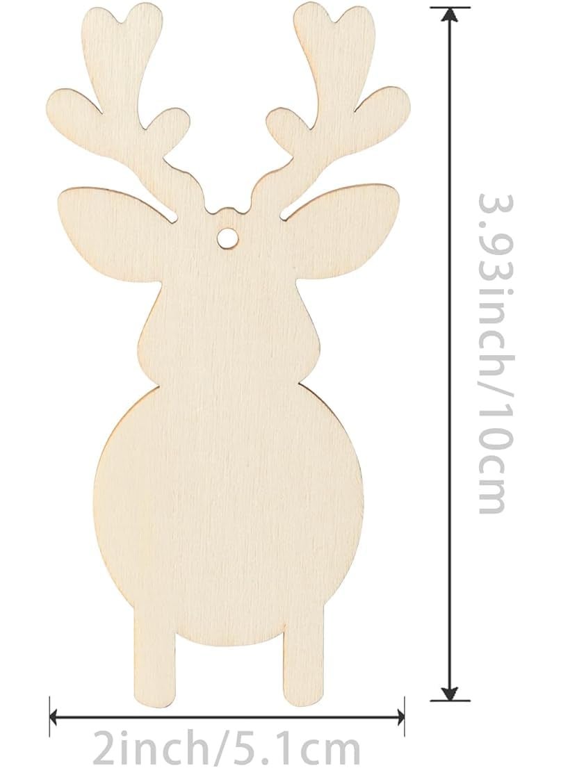 Haoser Set of 10 pcs Unfinished Hanging Reindeer Shape Wooden Craft Cutout Wall Art Unfinished Ornaments for Christmas Holiday Party Door Hanger Decoration