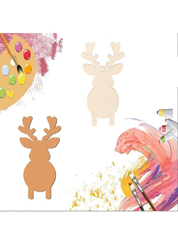 Haoser Set of 10 pcs Unfinished Hanging Reindeer Shape Wooden Craft Cutout Wall Art Unfinished Ornaments for Christmas Holiday Party Door Hanger Decoration