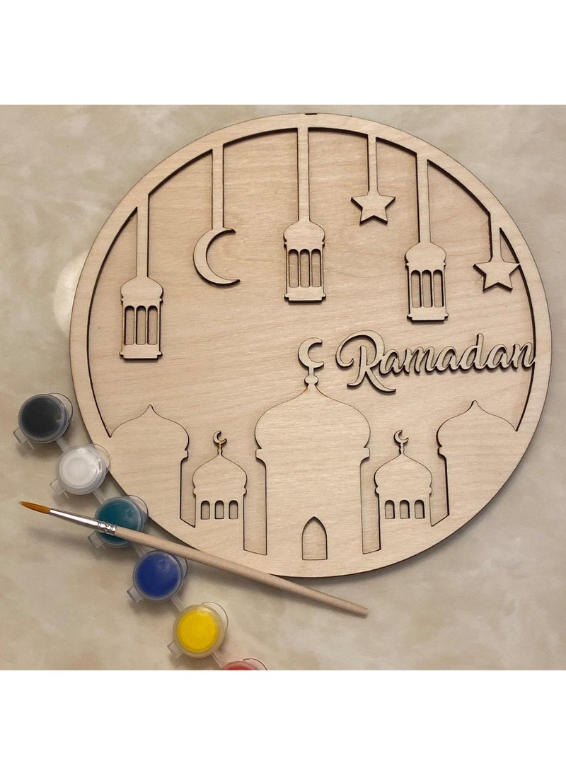 Curious Button DIY Beautiful Unfinished Wooden Ramadan Wall Sign for Home Decor Ramadan Mubarak Moon Ornament Home Wall Door Decor Eid Mubarak Party Supplies Set of 2 8 Inches