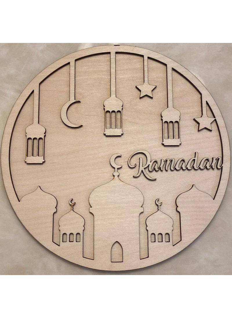 Curious Button DIY Beautiful Unfinished Wooden Ramadan Wall Sign for Home Decor Ramadan Mubarak Moon Ornament Home Wall Door Decor Eid Mubarak Party Supplies Set of 2 8 Inches