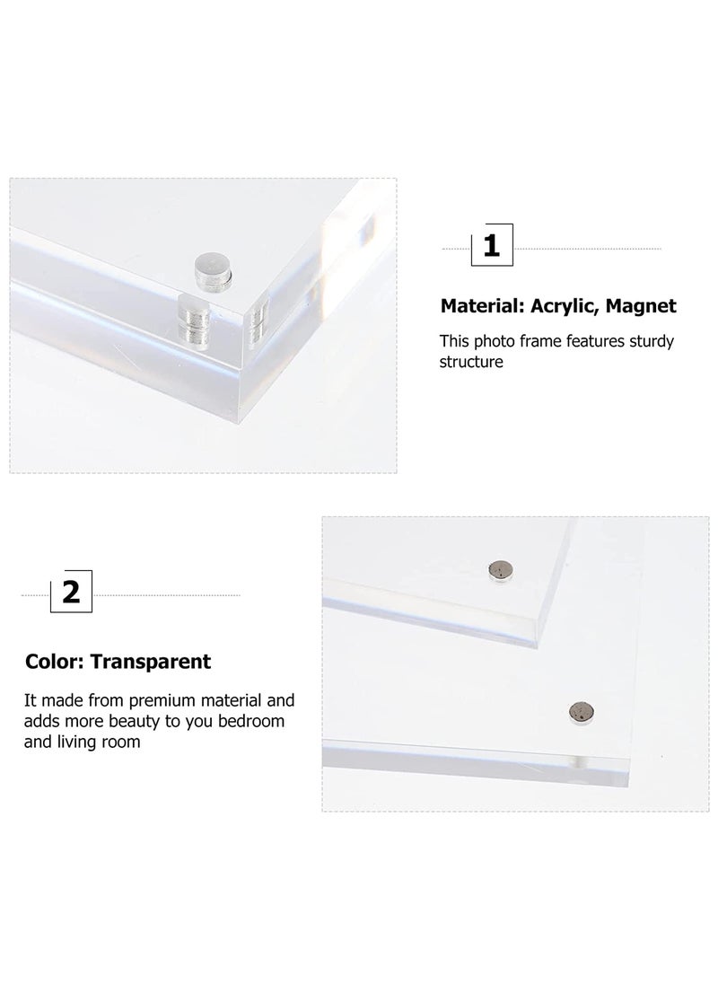Maitri Pack of 3 Clear Transparent Acrylic Picture Frame Magnetic Picture Frame Magnetic Photo Frame Frameless Desktop Photo Frame With Magnet Double Sided Block Set 4 Inch X4 Inch