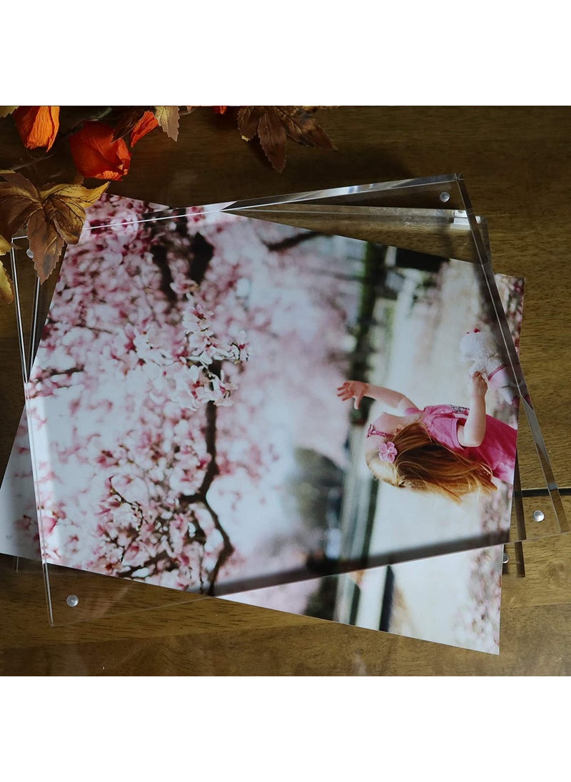 Maitri Pack of 3 Clear Transparent Acrylic Picture Frame Magnetic Picture Frame Magnetic Photo Frame Frameless Desktop Photo Frame With Magnet Double Sided Block Set 4 Inch X4 Inch