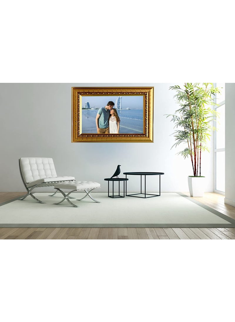 KDM HOME DECOR 1 Pcs 13x19 Inch Golden Color Bingold pattern Flexible Glass Synthetic Wood HangingTable Top Modern Photo Frame for Wall Decoration