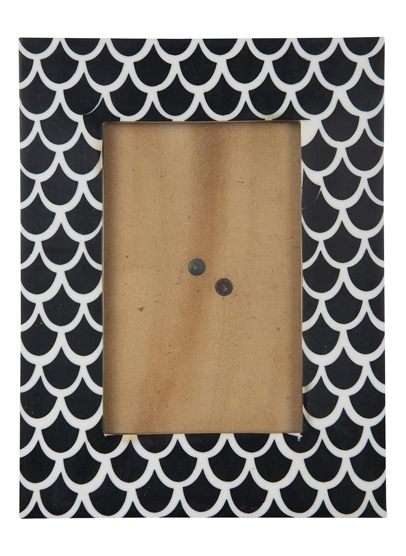 House of Sajja Handcrafted Wooden Table Photo Frame In Black and white color For 4 By 6 Inch Photo Size