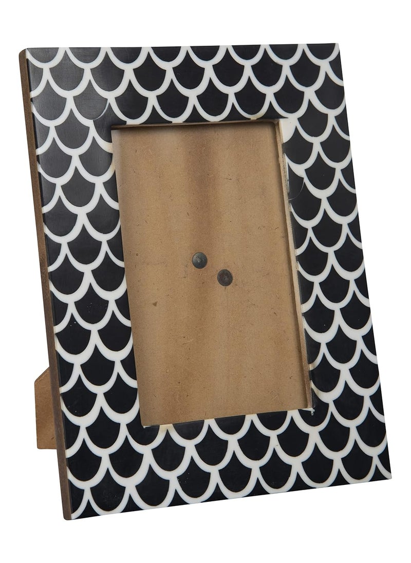 House of Sajja Handcrafted Wooden Table Photo Frame In Black and white color For 4 By 6 Inch Photo Size