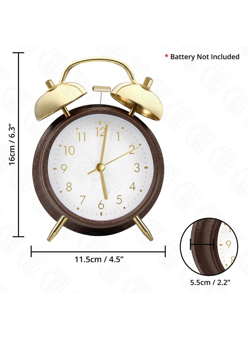 ABOUT SPACE Alarm clock 6 Inch Twin Bell Alarm Clock for Heavy Sleepers Analog Table Clock with Night Light Battery Powered for Home Office Kids Bedroom Brown Battery not Included PVC115 cm