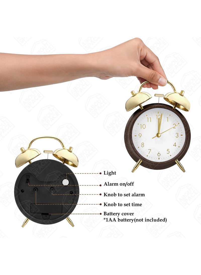 ABOUT SPACE Alarm clock 6 Inch Twin Bell Alarm Clock for Heavy Sleepers Analog Table Clock with Night Light Battery Powered for Home Office Kids Bedroom Brown Battery not Included PVC115 cm