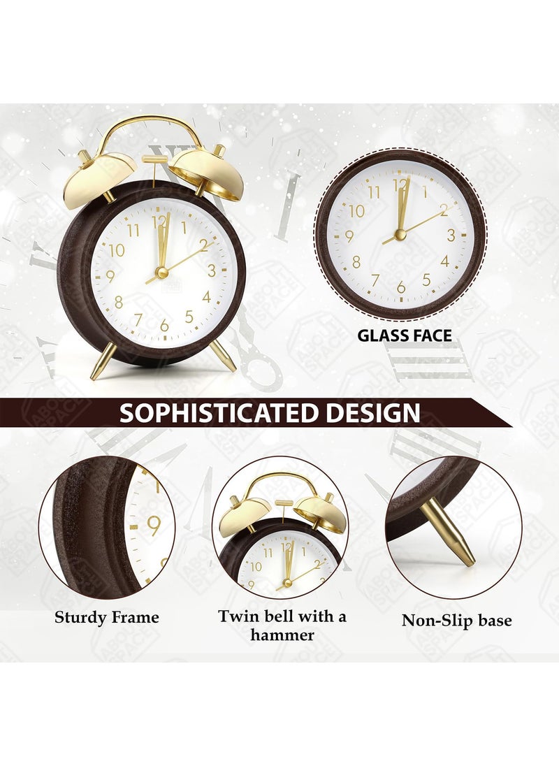ABOUT SPACE Alarm clock 6 Inch Twin Bell Alarm Clock for Heavy Sleepers Analog Table Clock with Night Light Battery Powered for Home Office Kids Bedroom Brown Battery not Included PVC115 cm