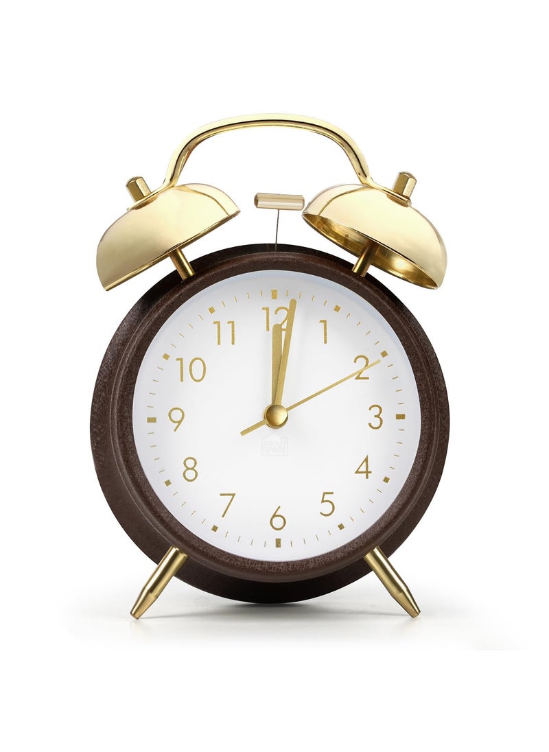 ABOUT SPACE Alarm clock 6 Inch Twin Bell Alarm Clock for Heavy Sleepers Analog Table Clock with Night Light Battery Powered for Home Office Kids Bedroom Brown Battery not Included PVC115 cm