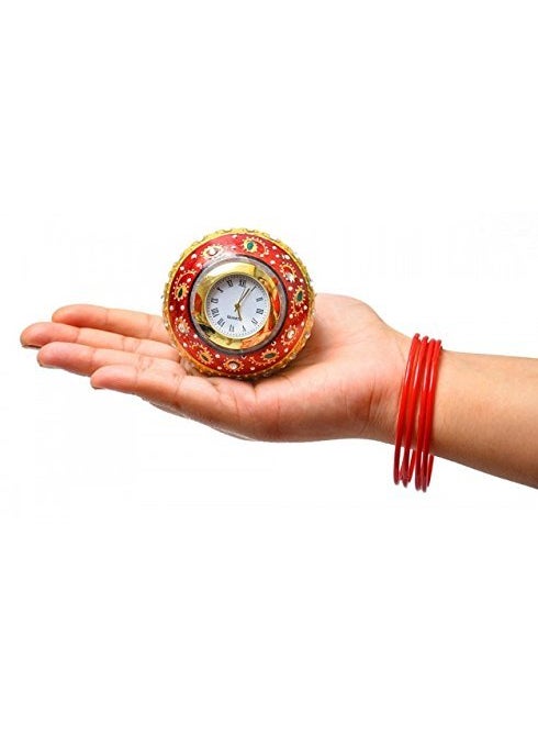 Pooja Creation Gold Painted Meenakari Work Decorative Marble Table Clock Watch
