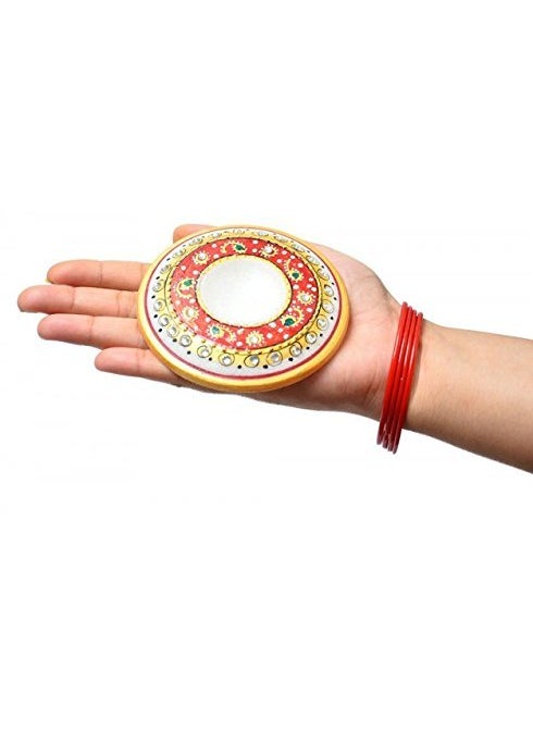 Pooja Creation Gold Painted Meenakari Work Decorative Marble Table Clock Watch