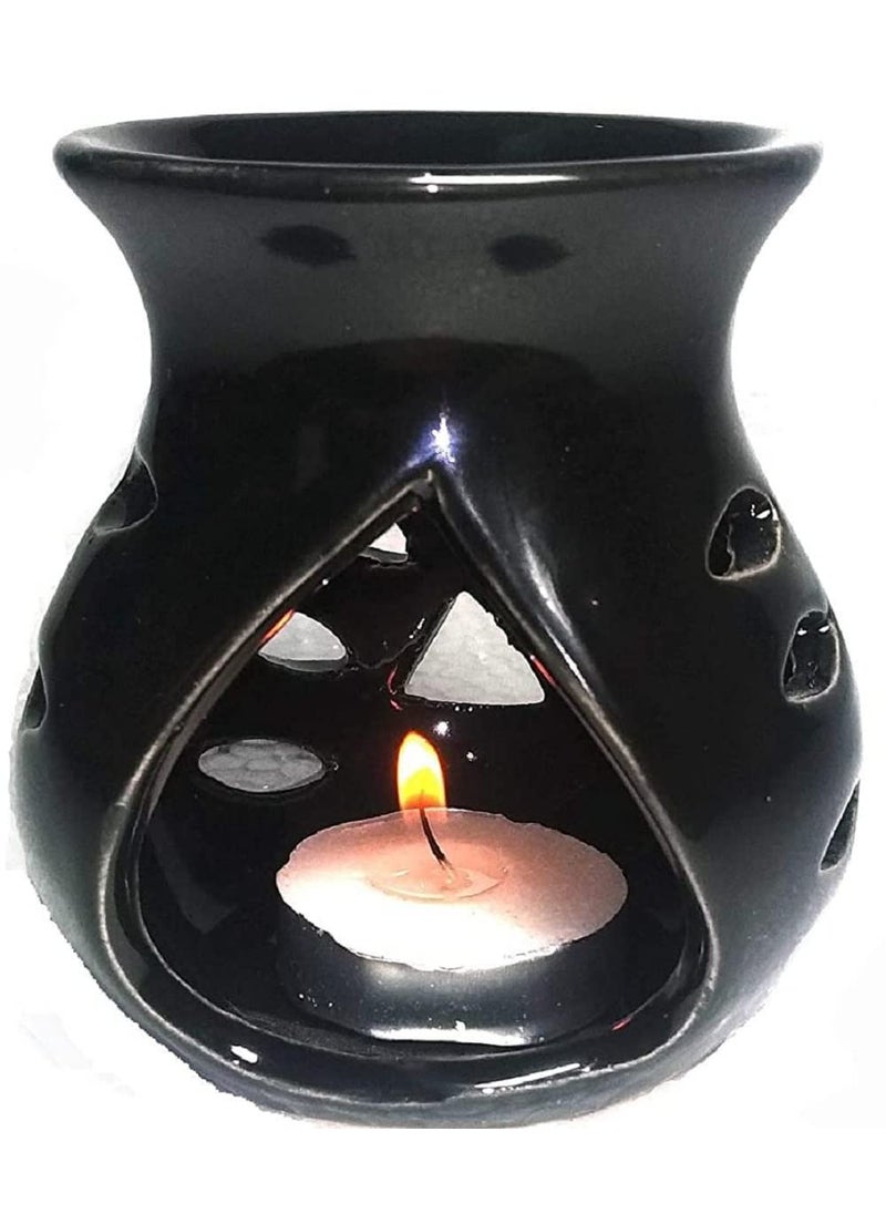 RTWARE Ceramic Clay Candle Operated Essential Oil Diffuser Aroma Burner for Home Fragrance Set of 5 Black
