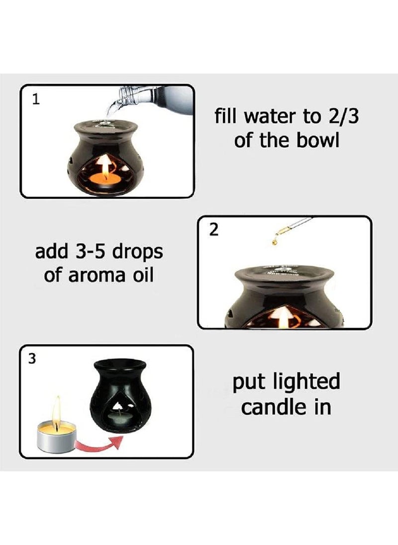 RTWARE Ceramic Clay Candle Operated Essential Oil Diffuser Aroma Burner for Home Fragrance Set of 5 Black