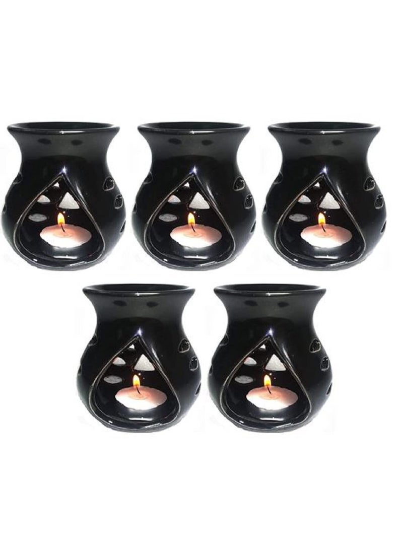 RTWARE Ceramic Clay Candle Operated Essential Oil Diffuser Aroma Burner for Home Fragrance Set of 5 Black