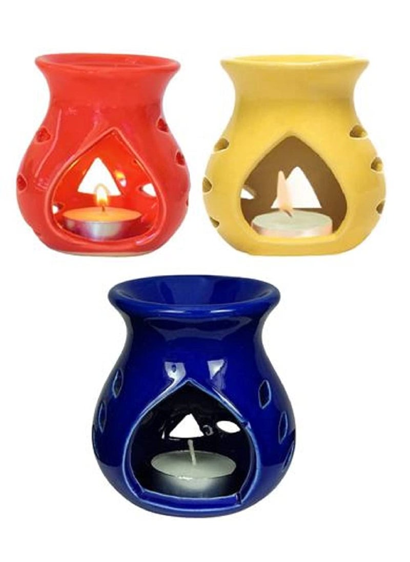 RTWARE Ceramic Clay Oil Burner Aroma Diffuser for Fragrance Red Yellow Blue Set of 3
