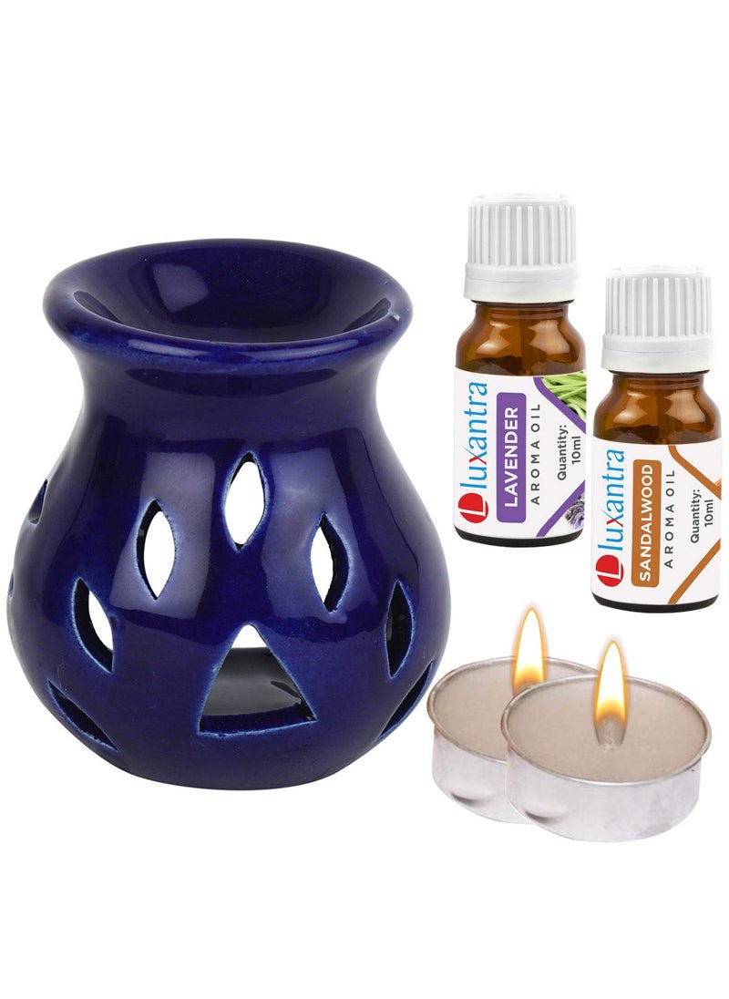 Luxantra Ceramic Aroma Diffuser Oil Burner with 2 Lavender Sandalwood Aroma Oil with 2 Tlight Candle Free for Home Office Hotel Spa