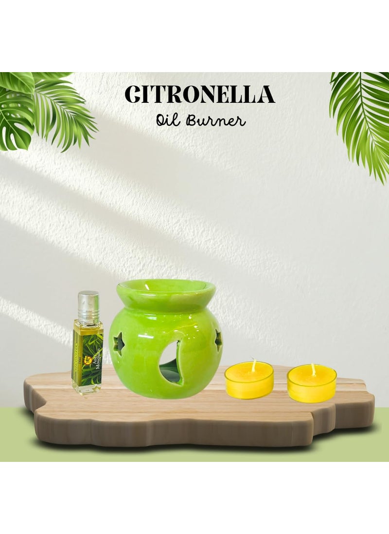 Sim Ross Citronella AntiMosquito Oil Burner Natural Herbal Citronella Burner Fragrance Oil 10ml Tea Light Candles Pack of 1