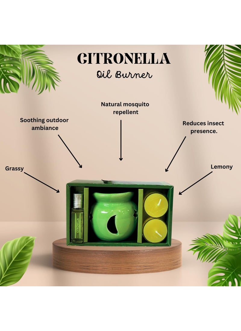 Sim Ross Citronella AntiMosquito Oil Burner Natural Herbal Citronella Burner Fragrance Oil 10ml Tea Light Candles Pack of 1