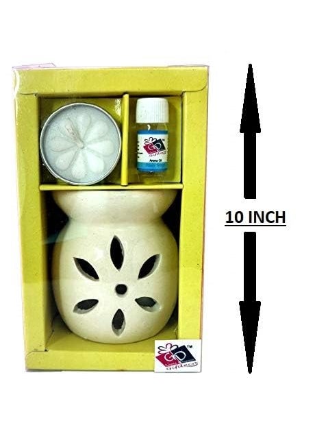 Serene Dreams Lavender Blossom Delight Aroma Diffuser Gift Set Elegant OffWhite Ceramic Tea Light Holder Exquisite Aromatherapy Oil Burner and Luxurious Wax Warmer