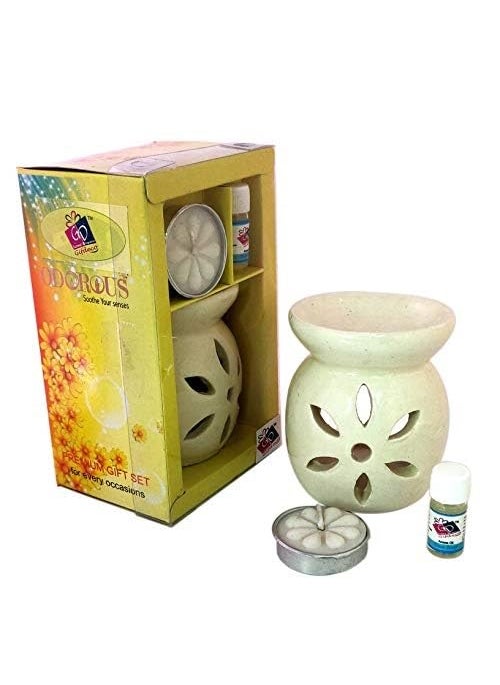 Serene Dreams Lavender Blossom Delight Aroma Diffuser Gift Set Elegant OffWhite Ceramic Tea Light Holder Exquisite Aromatherapy Oil Burner and Luxurious Wax Warmer
